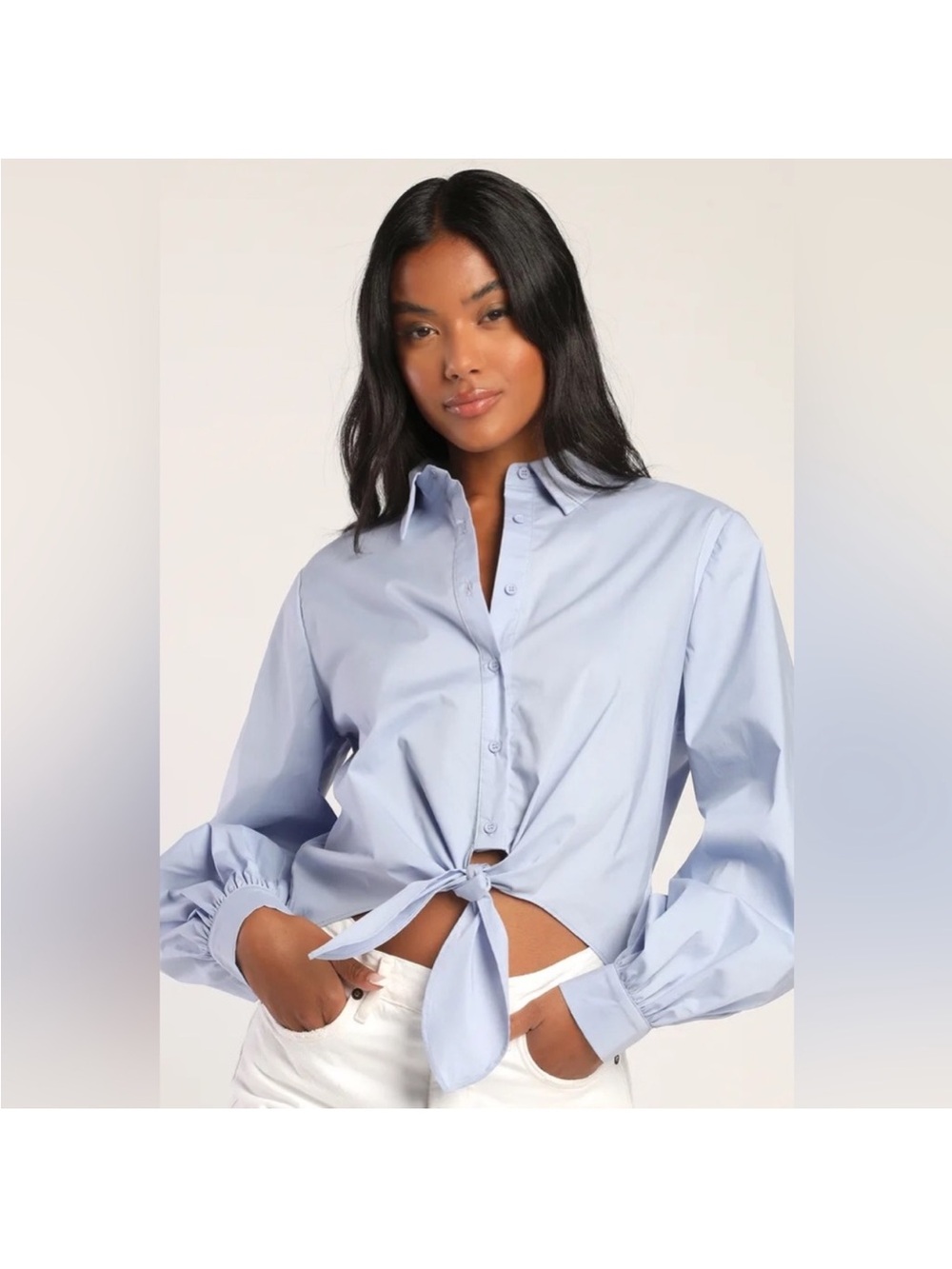 NWOT ~ Lulu’s Cute Blue Button Down Tie Front Top ~ Size XL